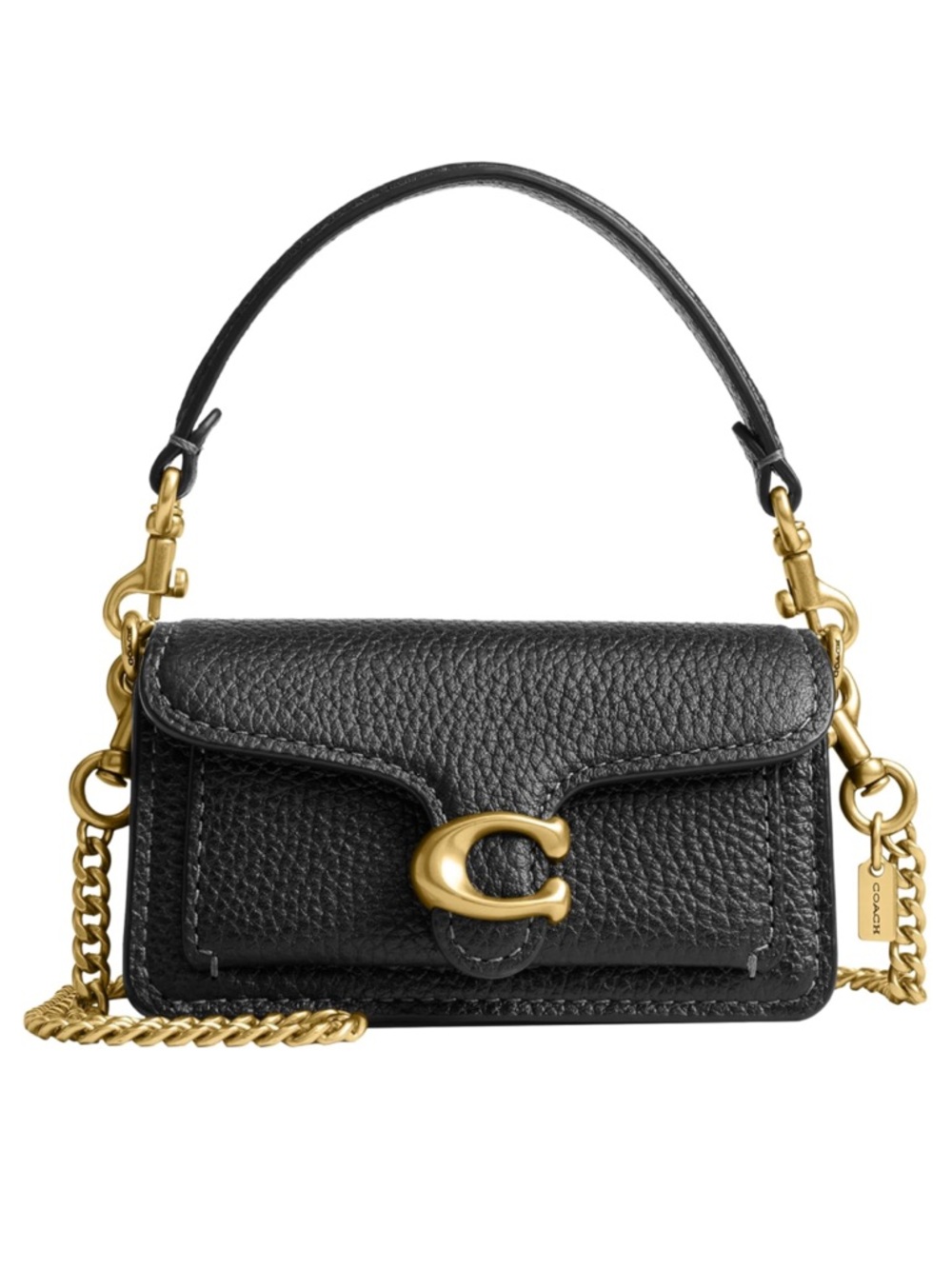 New Coach Black Pebbled Leather Mini Tabby Bag Charm with Gold Hardware
